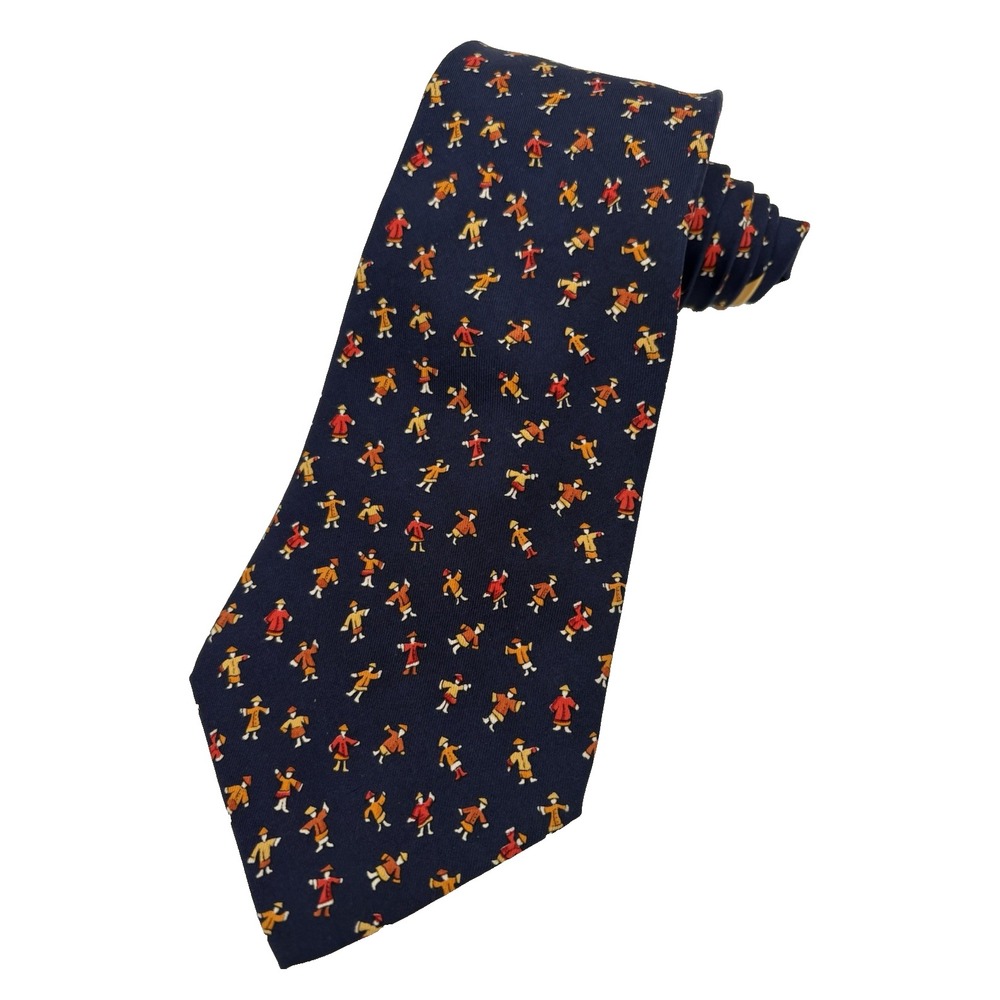 SALVATORE FERRAGAMO Men's 100% Silk Tie ITALY Luxury Chinese Dance EUC